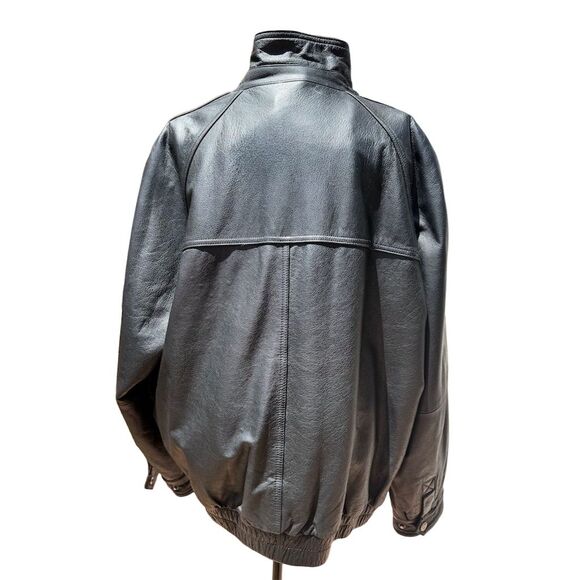 Tanner Avenue Men's Black Leather Bomber Jacket Size L Herringbone Pattern - Picture 3 of 7
